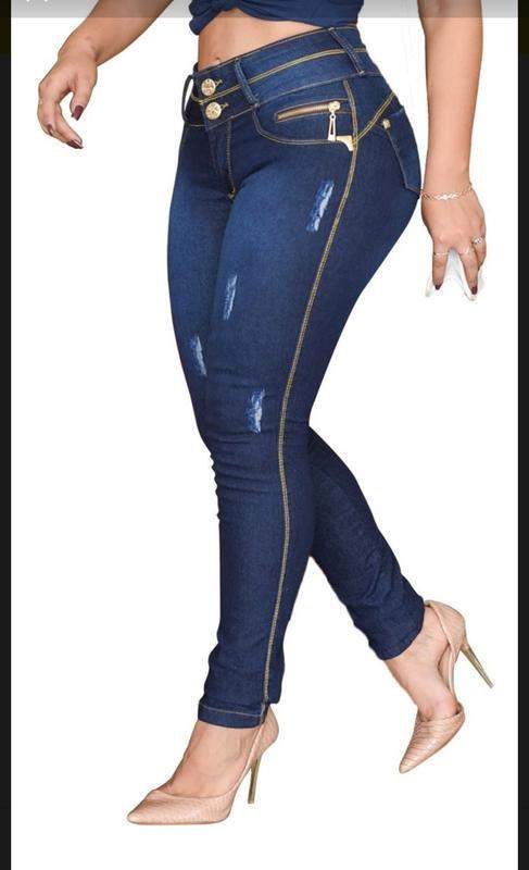 

Calça jeans lycra stretch ziper cintura cós linda estilo, Azul
