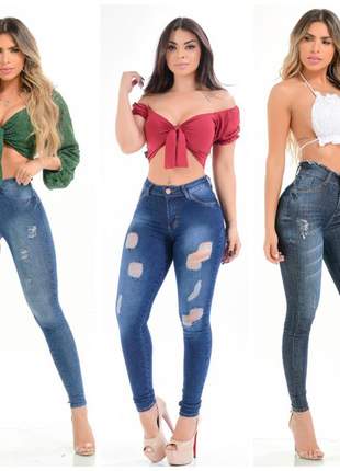 Lote de calça jeans feminina com lycra levanta bumbum modeladora