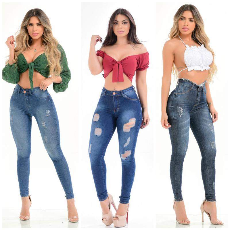 Lote de calça jeans feminina com lycra levanta bumbum modeladora - R$  199.00, cor Azul (cintura alta, skinny, hot pants) #111548, compre agora