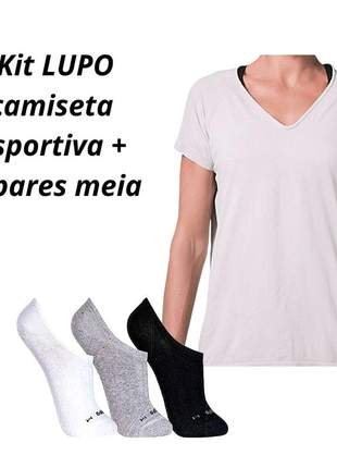 Camiseta feminina esportiva lupo sport comfortable 71600+ kit 3 pares de meia sapatilha