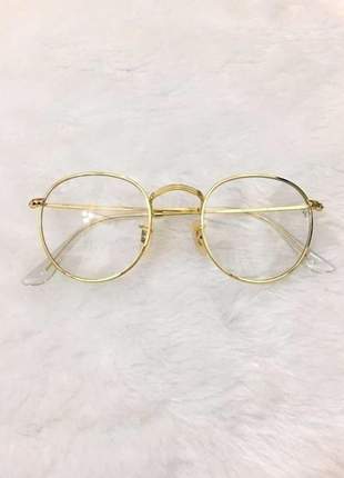 Óculos armação para grau ray ban round redondo dourado