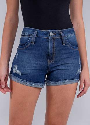Shorts jeans feminino cintura alta com bolsos revanche