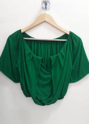 Cropped blusa feminino com manguinha blogueira em viscose