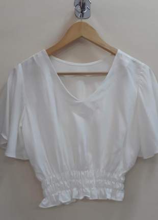 Cropped blusa feminino com manguinha e cintura em latex blogueira em viscose