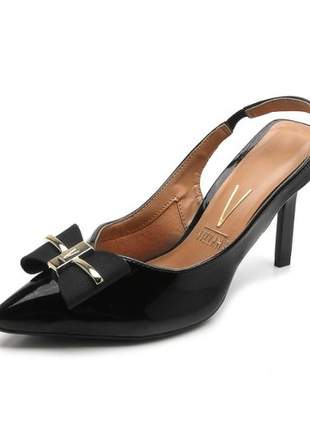 Sapato scarpin feminino vizzano salto alto laço preto verniz