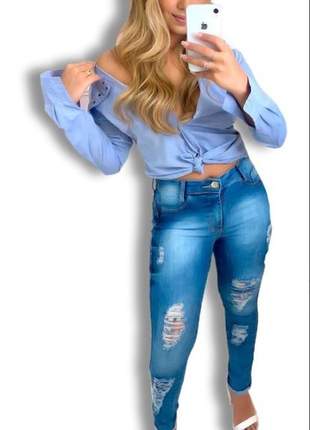 Calça jeans feminina luxo cintura alta luxo