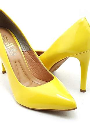 Sapato feminino scarpin sobressalto salto alto verniz amarelo