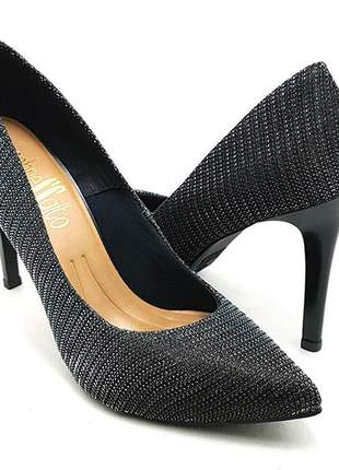 Sapato feminino scarpin sobressalto salto alto lurex preto