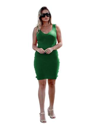 Vestido tricot canelado feminino modal curto 3 em 1 r:1034 (verde)