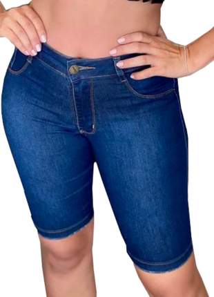 Bermudas jeans feminina ciclista cintura alta (até o joelho) lycra