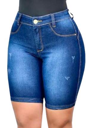 Shorts bermudas jeans cintura alta meia coxa com lycra modelagem levanta bumbum