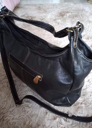 Bolsa de couro legítimo tipo sacola com alça transversal artesanal