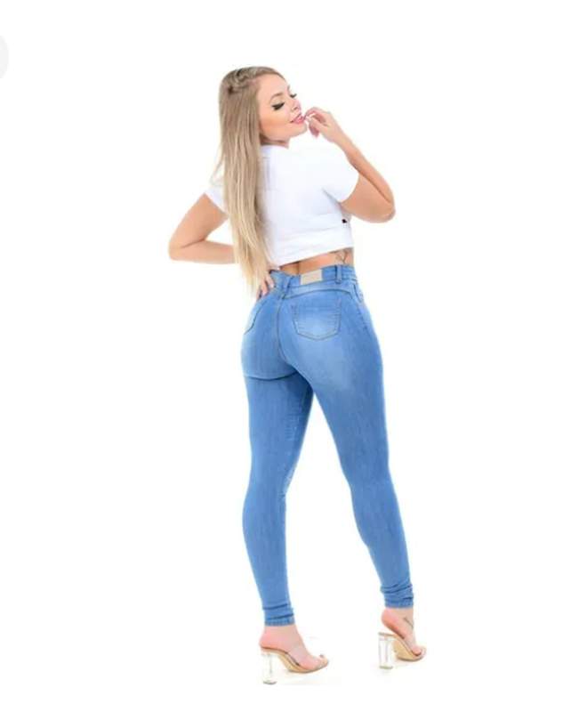 Calça jeans feminina cintura alta hot pants levanta bumbum - R