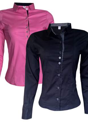 Kit camisas femininas manga longa preto rosa