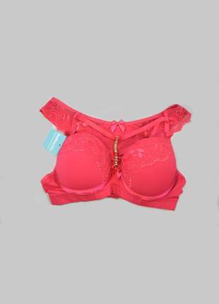 Conjunto de lingerie charlote com sutiã strappy e calcinha tanga rosa
