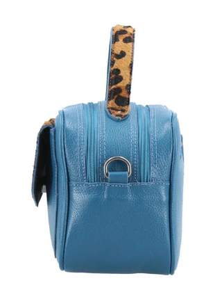 Bolsa feminina couro azul com onça blogueira lili alça transversal