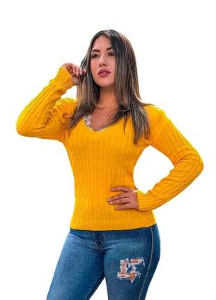 Blusa cardigan tricot trançadinho feminina ref:983(amarelo)