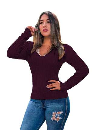 Blusa cardigan tricot trançadinho feminina ref:983(vinho)