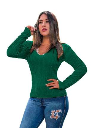 Blusa cardigan tricot trançadinho feminina ref:983(verde)