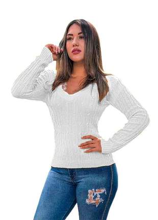 Blusa cardigan tricot trançadinho feminina ref:983(branco)