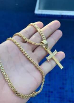 Cordão e pingente cadeado duplo 5mm banhado a ouro 18k luxo