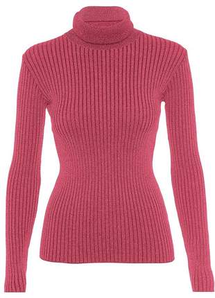 Cacharrel blusa tricot lã feminina canelada gola alta r: 965 (rosa)