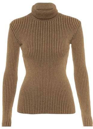 Cacharrel blusa tricot lã feminina canelada gola alta r: 965 (marrom)