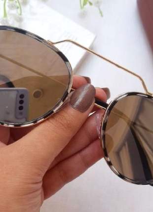 Óculos de sol illesteva prata espelhado leopardo redondo feminio
