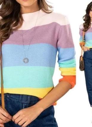Blusa tricô tricot listras coloridas roupas feminina inverno 4