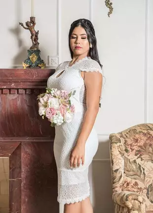 Luiza| vestido de noiva renda premium casamento civil princesa