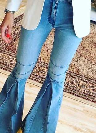 Calça jeans flare feminina com elastano