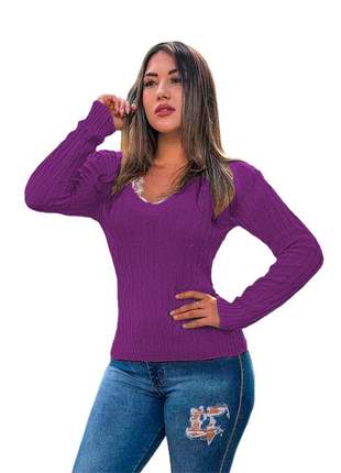 Blusa cardigan tricot trançadinho feminina ref:983(roxo)