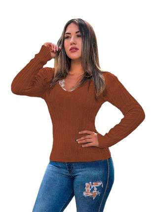 Blusa cardigan tricot trançadinho feminina ref:983(caramelo)