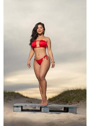 Biquini cortininha tomara que caia moda praia 2021 vermelho adulto feminino