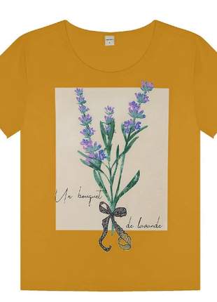 T-shirt mostarda flores feminina 61542452014