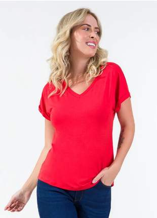 Blusa básica decote v vermelha feminina 9152151567