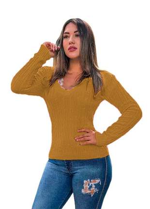 Blusa cardigan tricot trançadinho feminina ref:983(mostarda)