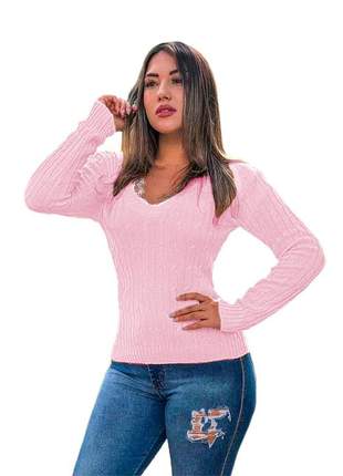 Blusa cardigan tricot trançadinho feminina ref:983(rosa-claro)