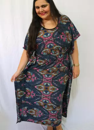 Kaftan longo de malha vestido longo plus size de mangas