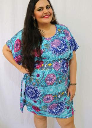 Kaftan curta estampada - vestido curto plus size - caftan indiana