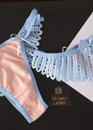 Calcinha tanga lingerie rosa azul renda adulto