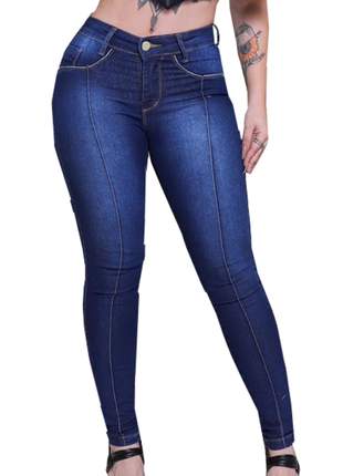 Calças jeans feminina cintura alta com lycra modelagem levanta bumbum