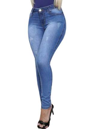 Calças jeans feminina cintura alta com lycra modelagem levanta bumbum