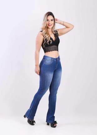 Calca jeans elastano feminina flare alta 2111208