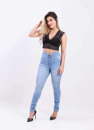 Calca jeans elastano feminina super skinny alta 2111213