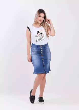 Saia jeans longuete com elastano feminina 2111408