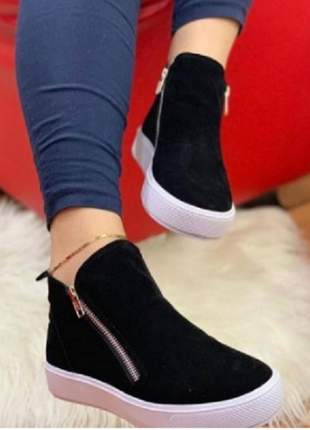 Tenis botinha feminino bota cano curto com zíper blogueira promoção