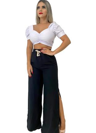 Calça pantalona feminino com fendas laterais + brinde156
