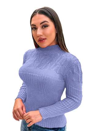 Blusa suéter tricot cardigan detalhada gola alta r:989 {lilás)