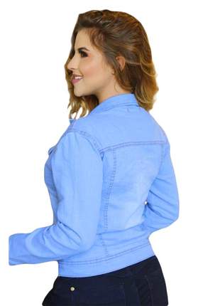 Jaqueta feminina colarinho manga longa e botões. ref: 733(azul)